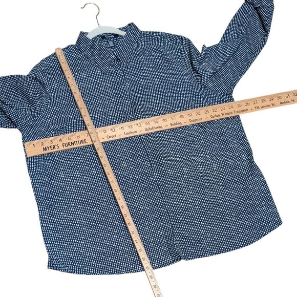 Chaps Geometric Print Semi Shear Blouse Navy 2X Polka Dot Collar Button Front - Picture 4 of 11